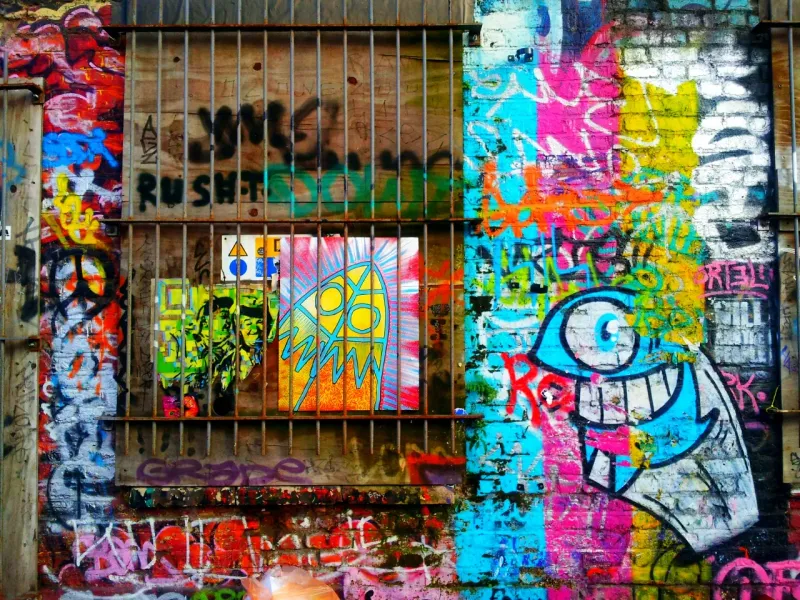 Shoreditch street art and colourful murals in East London