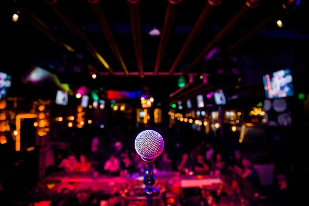 Audience laughing at a stand-up comedy show in London