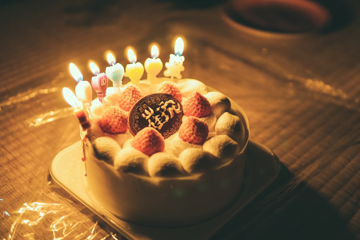 Birthday cake with candles ready for a celebration