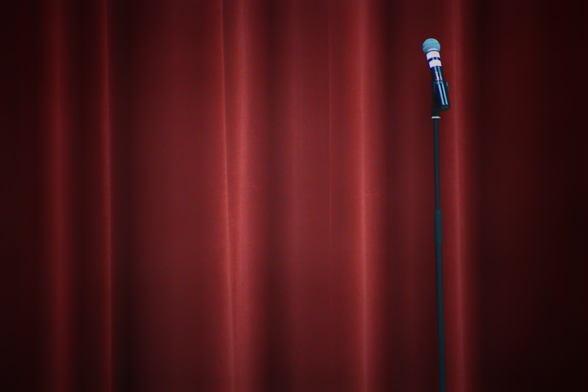 Stand-up comedy stage with microphone at a London comedy club
