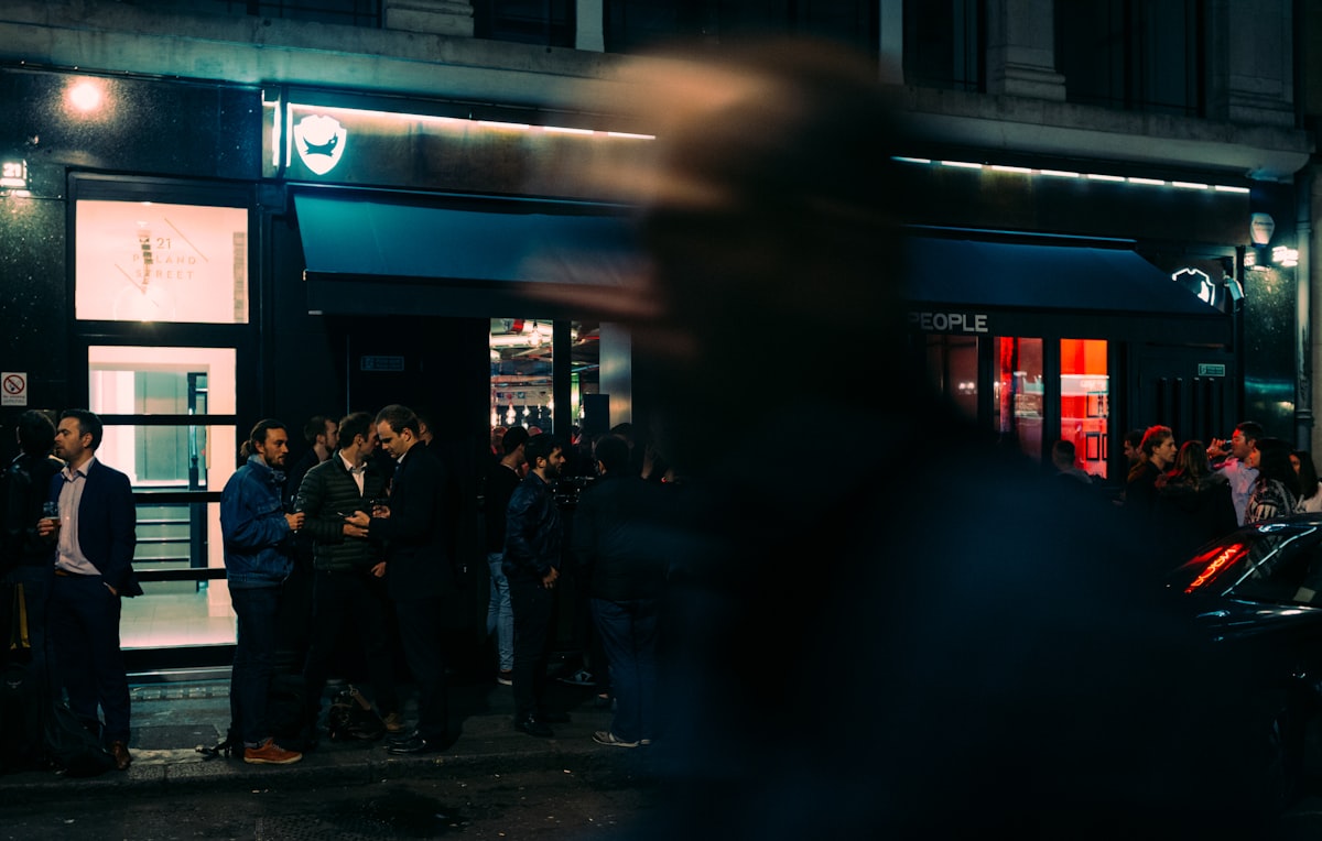 Soho London street at night near JK Comedy Club